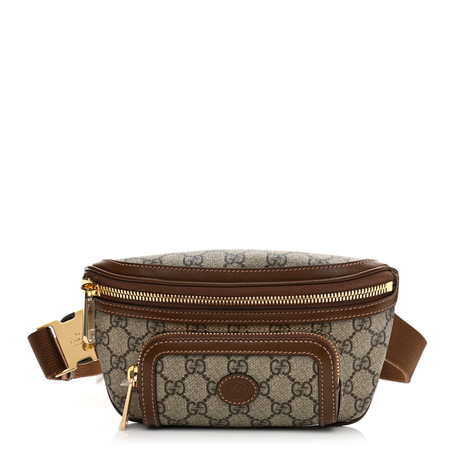 Gucci GG Supreme Monogram Textured Calfskin Retro Interlocking G Belt Bag Beige Ebony Brown Sugar 1 of 12