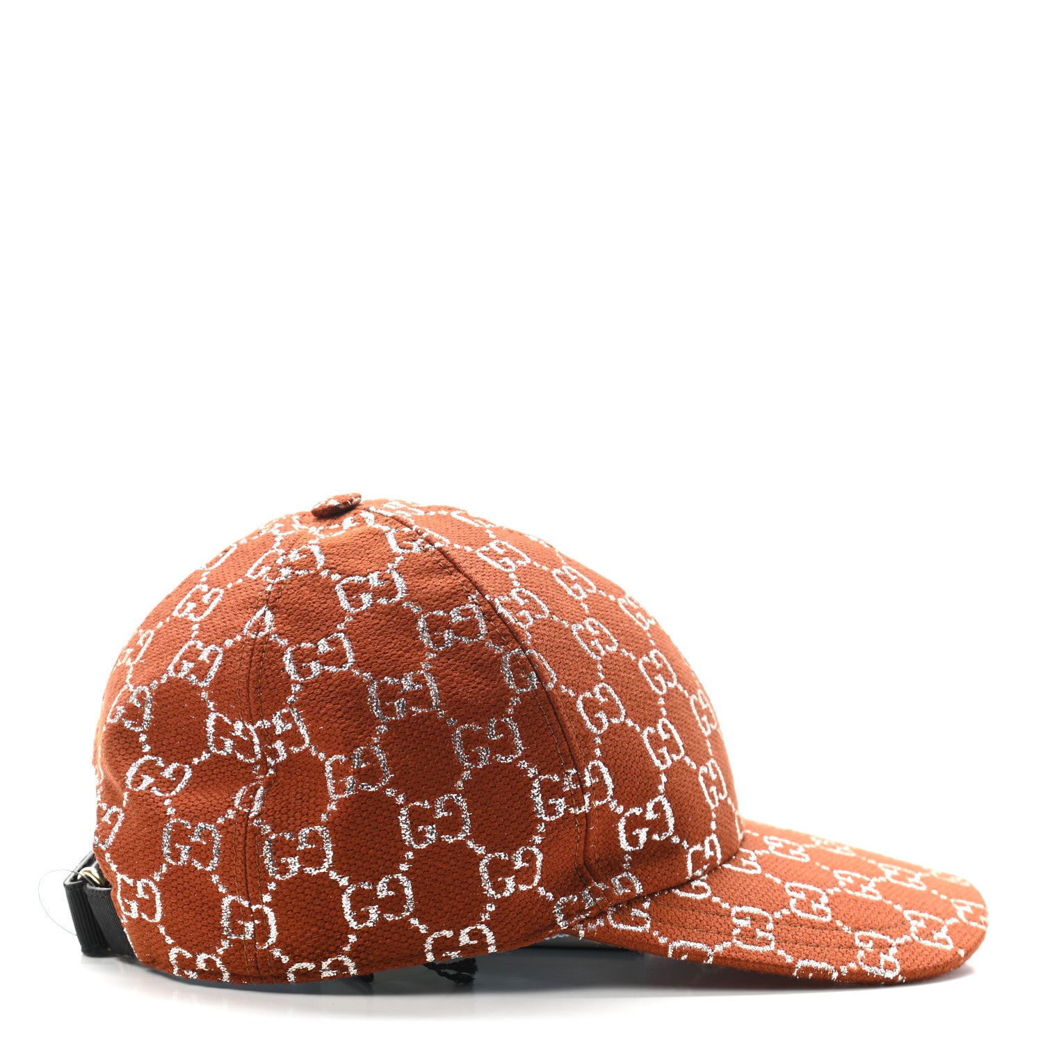 Gucci Canvas Lame GG Monogram Rush Baseball Hat M Burnt Orange Silver 5 of 8