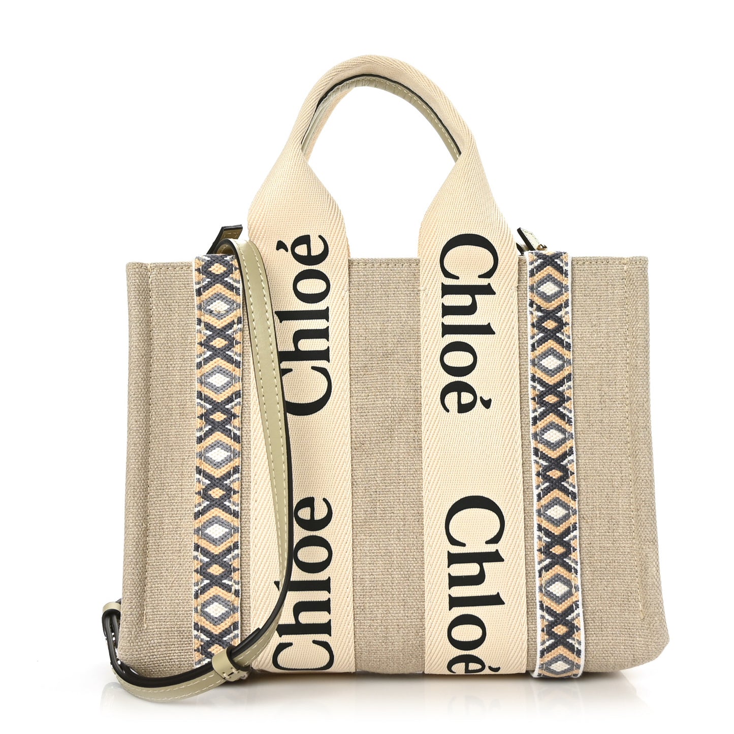 Cotton Calfskin Small Woody Ribbon Tote With Strap Slate Green