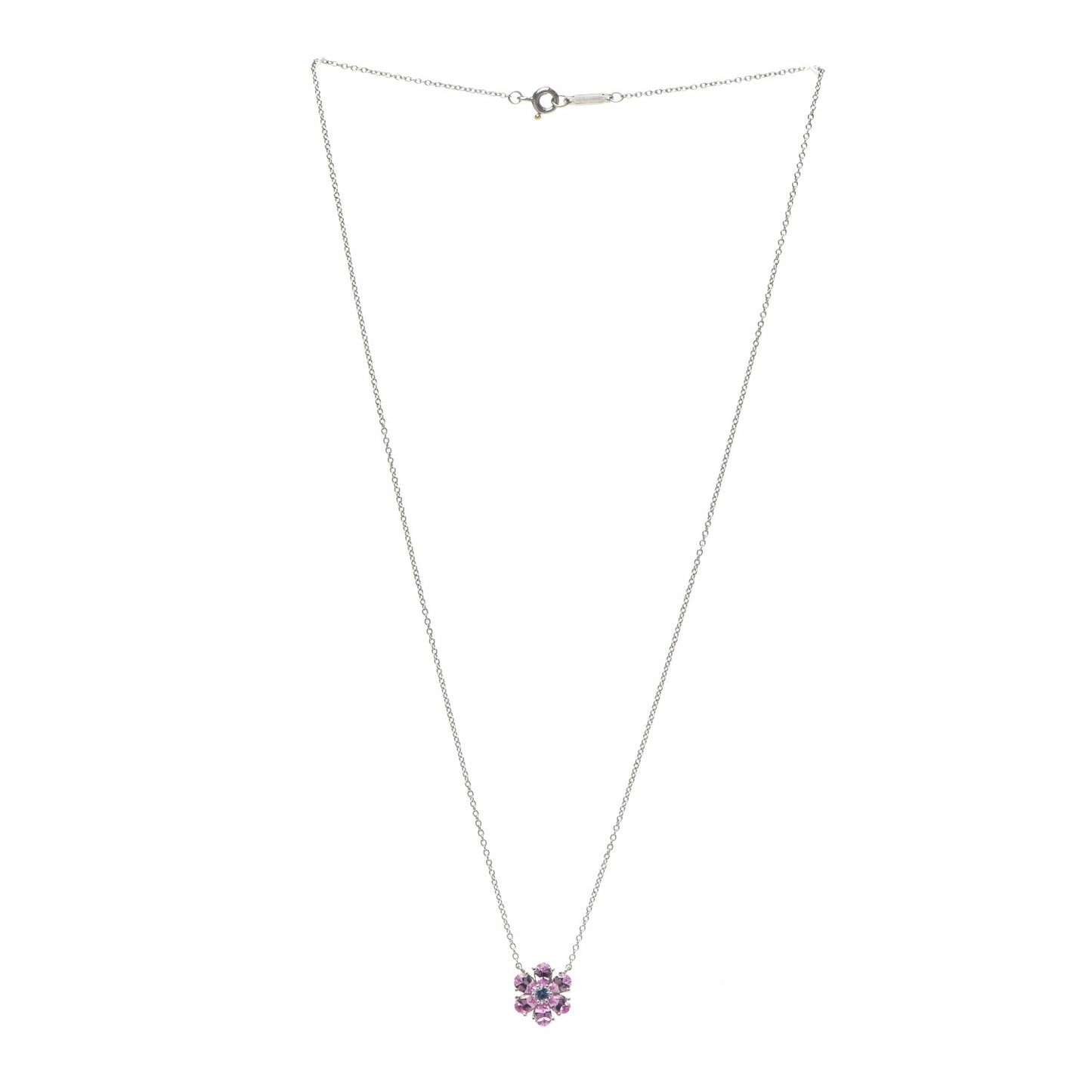 Platinum Pink Purple Sapphire Flower Pendant Necklace