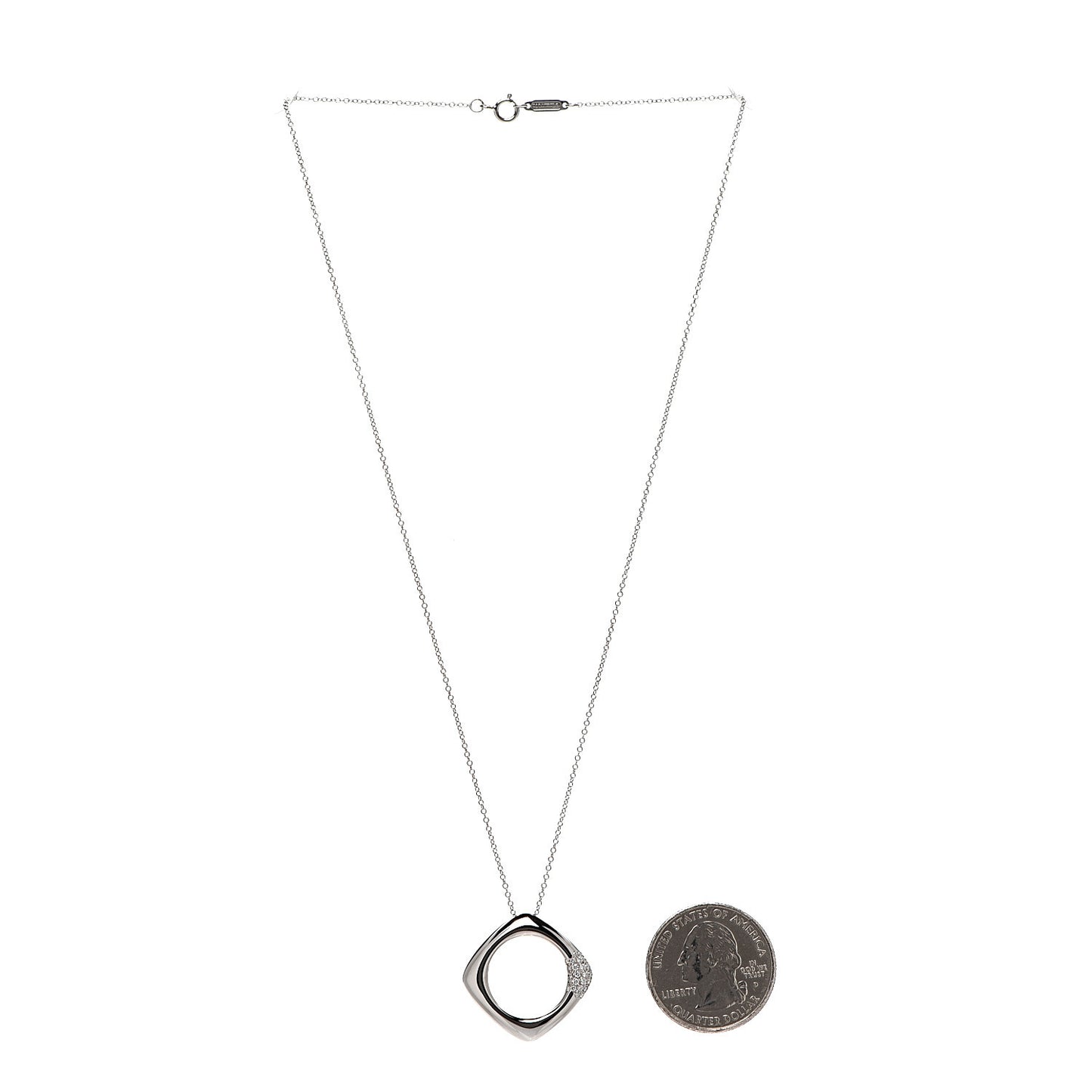 18K White Gold Diamond Square Pendant Necklace