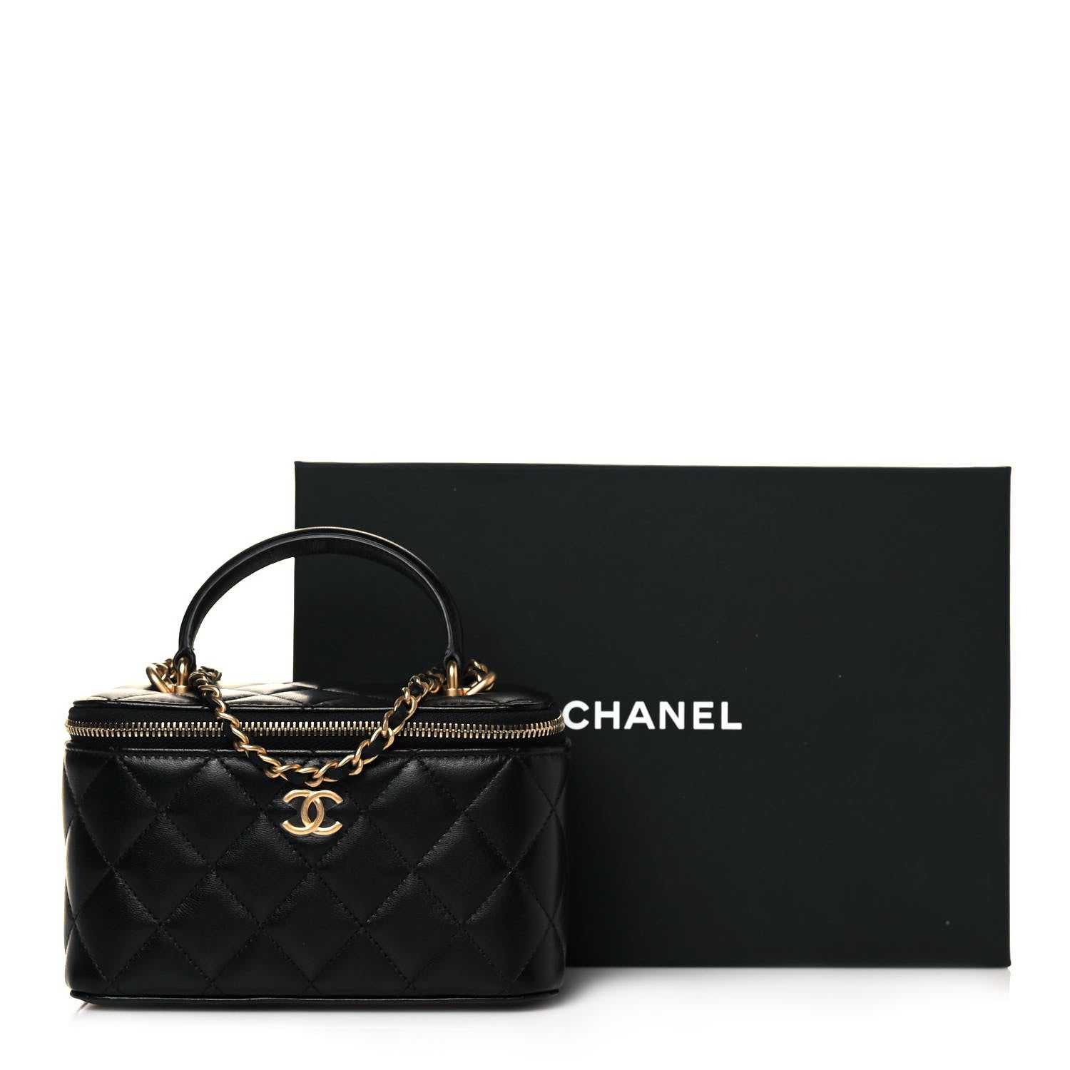 Chanel Lambskin Quilted Small Top Handle Vanity Case With Chain Black 14 of 14