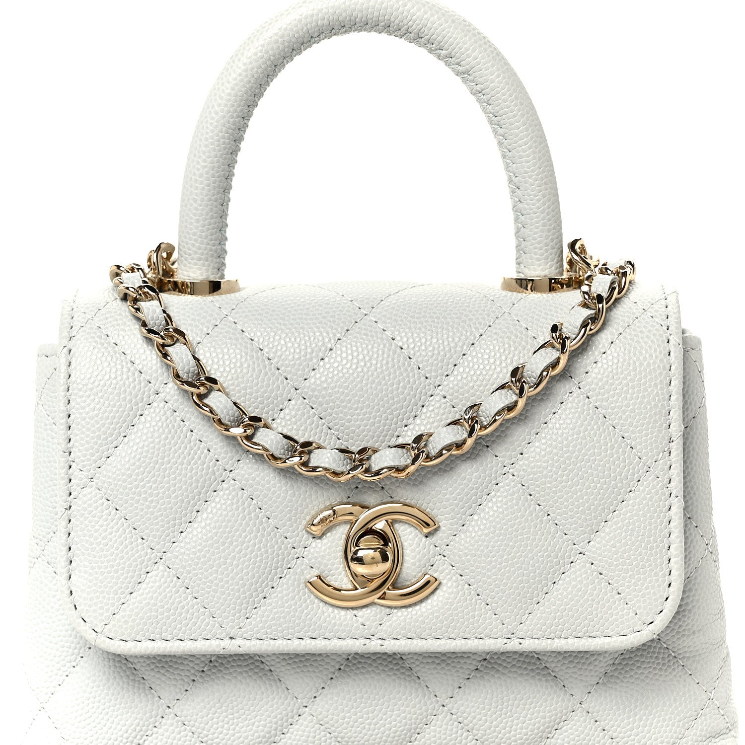 Chanel Caviar Lizard Embossed Quilted Coco Handle Clutch With Chain Light Blue 9 of 11