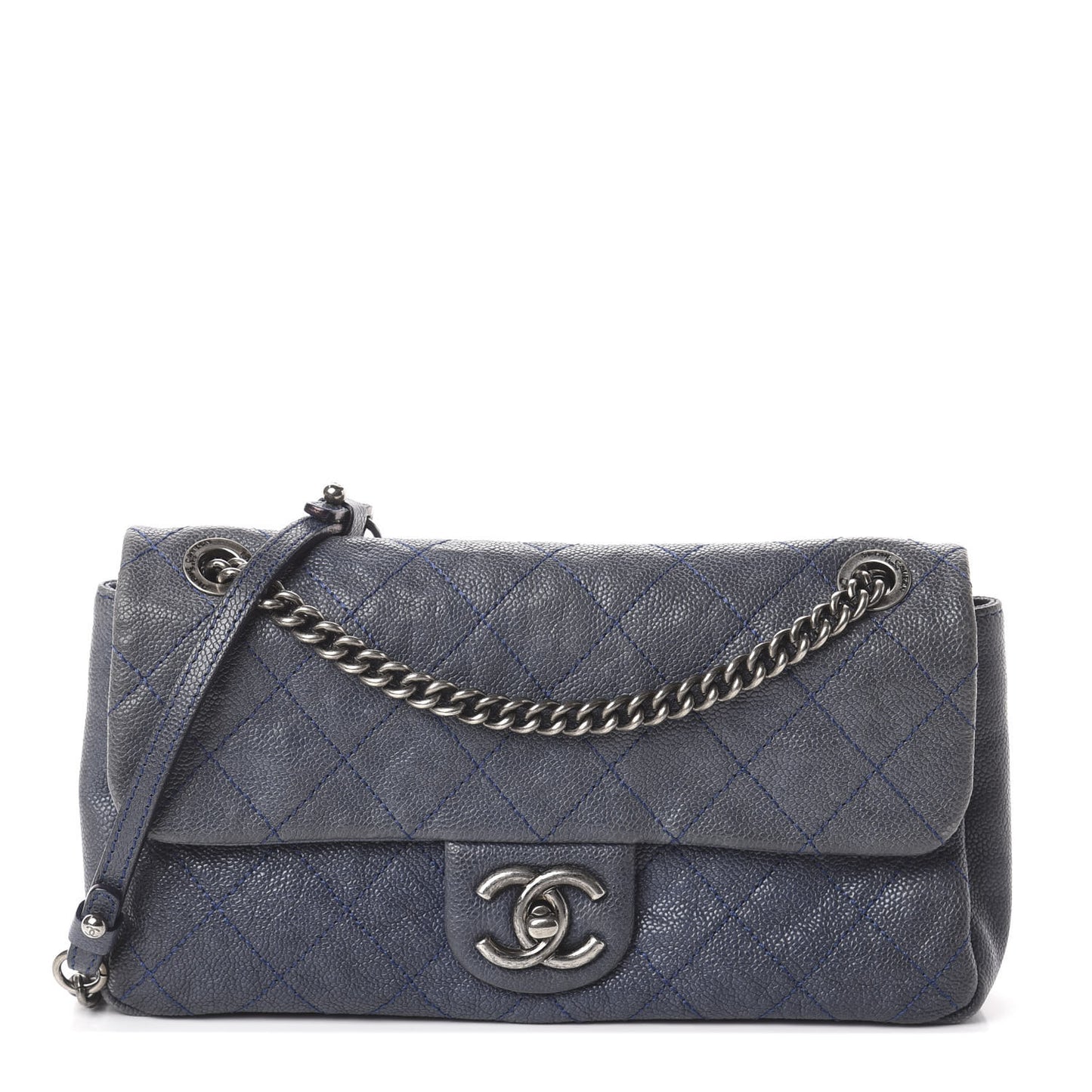 Caviar Quilted Medium Simply CC Flap Blue