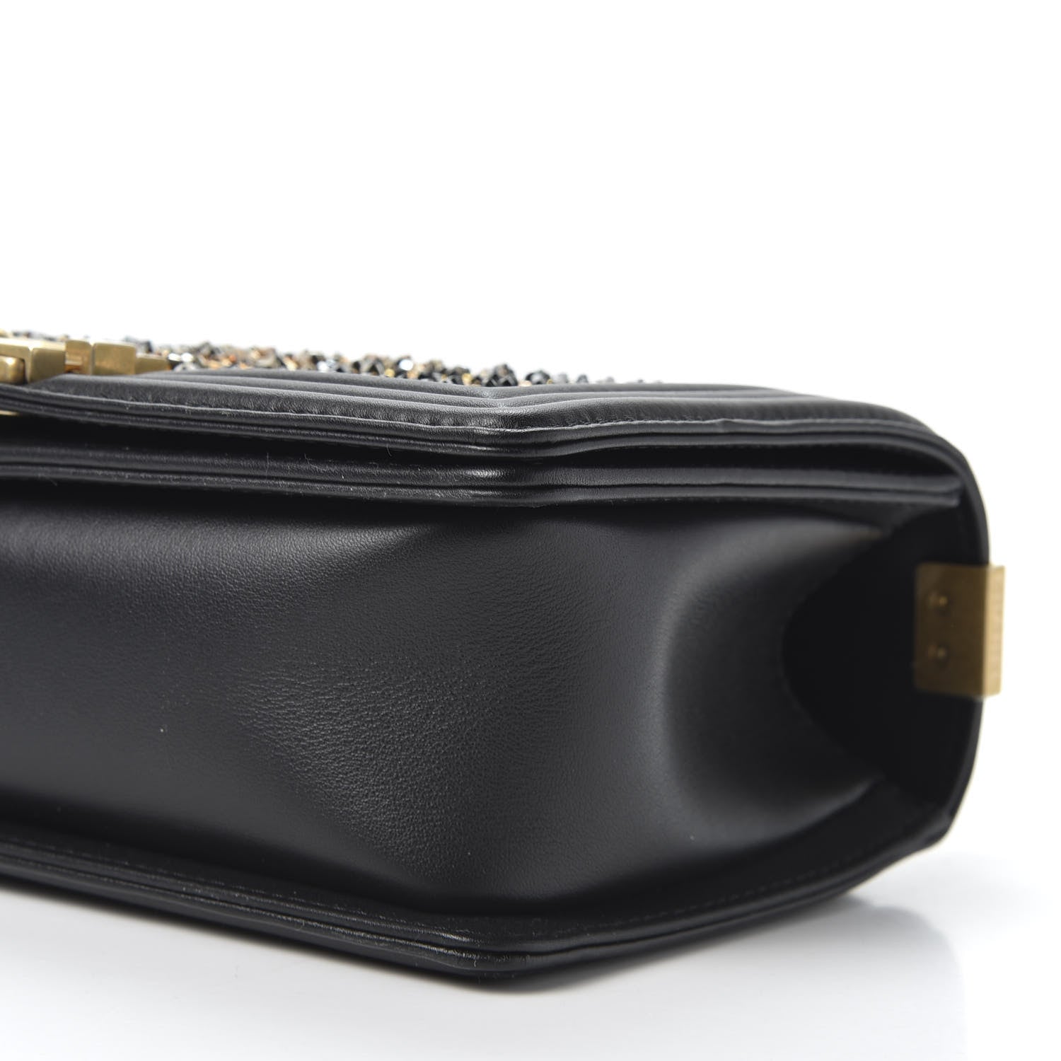 Chanel Calfskin Strass Studded Medium Boy Flap Black Gold 6 of 9