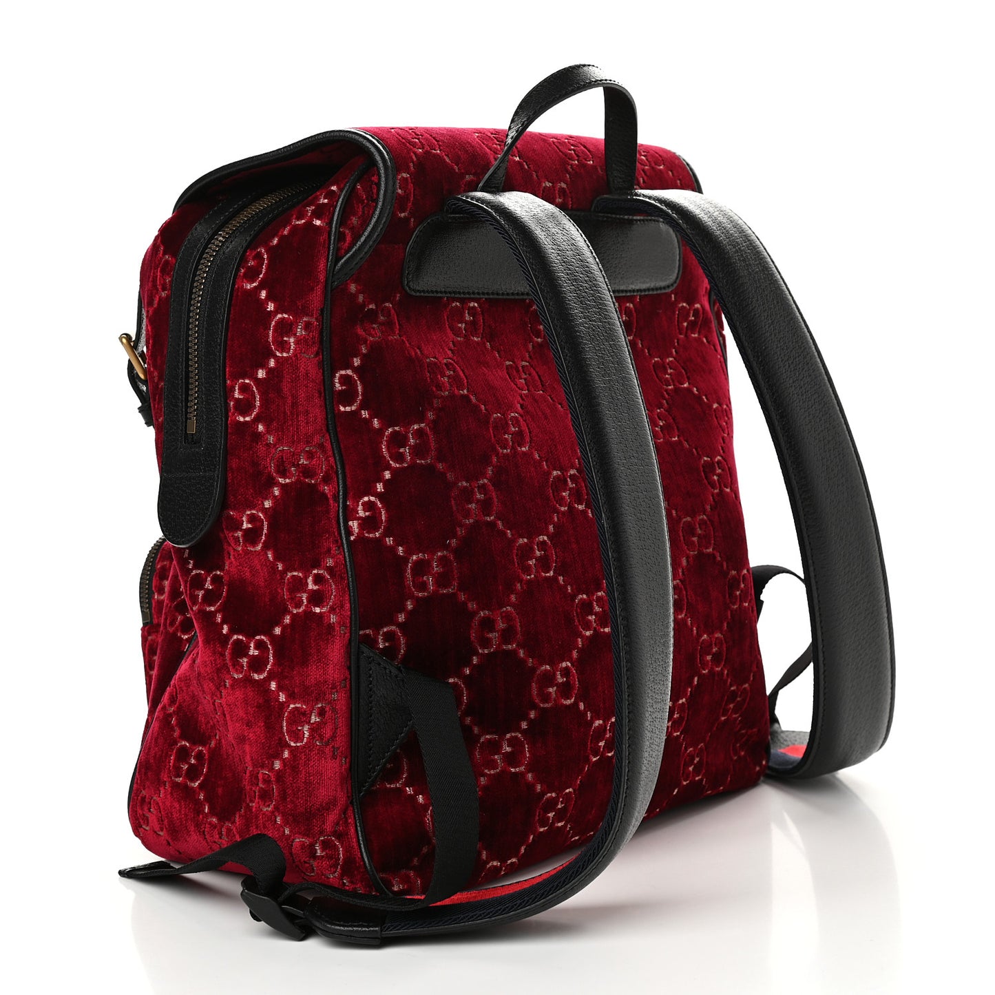 Velvet GG Monogram Textured Calfskin Web Small Double Buckle Backpack Red Cipria Black