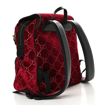 Gucci Velvet GG Monogram Textured Calfskin Web Small Double Buckle Backpack Red Cipria Black 3 of 10