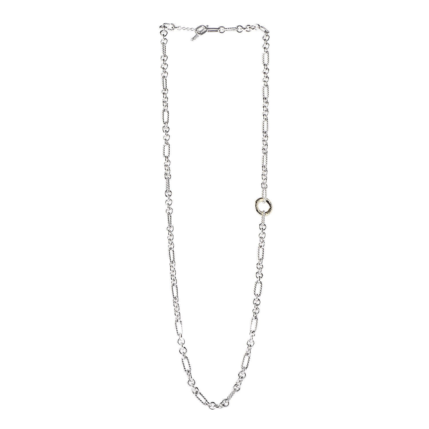 David Yurman Sterling Silver 18K Yellow Gold Figaro Two Tone Link Necklace 3 of 6