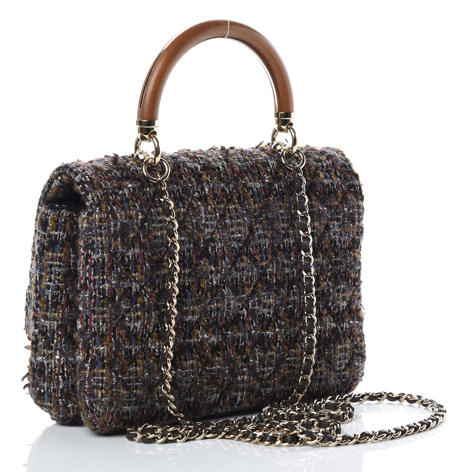 Chanel Tweed Wood Knock On Wood Top Handle Bag Brown Blue Purple Gold 4 of 10