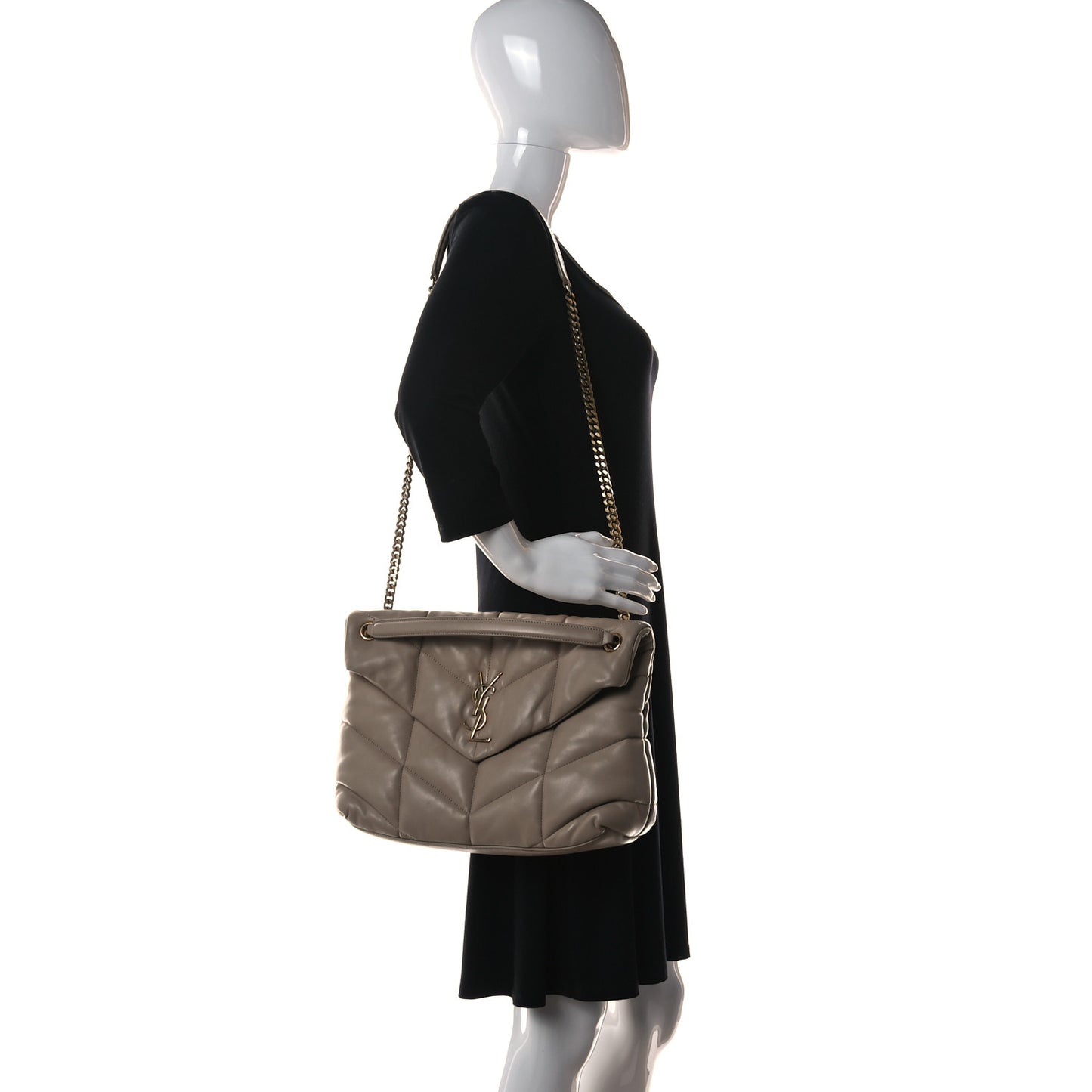 Lambskin Quilted Medium Loulou Puffer Monogram Chain Satchel Dark Beige