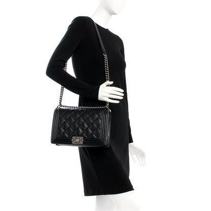 Chanel Calfskin Quilted Double Stitch New Medium Boy Flap Black 2 of 13