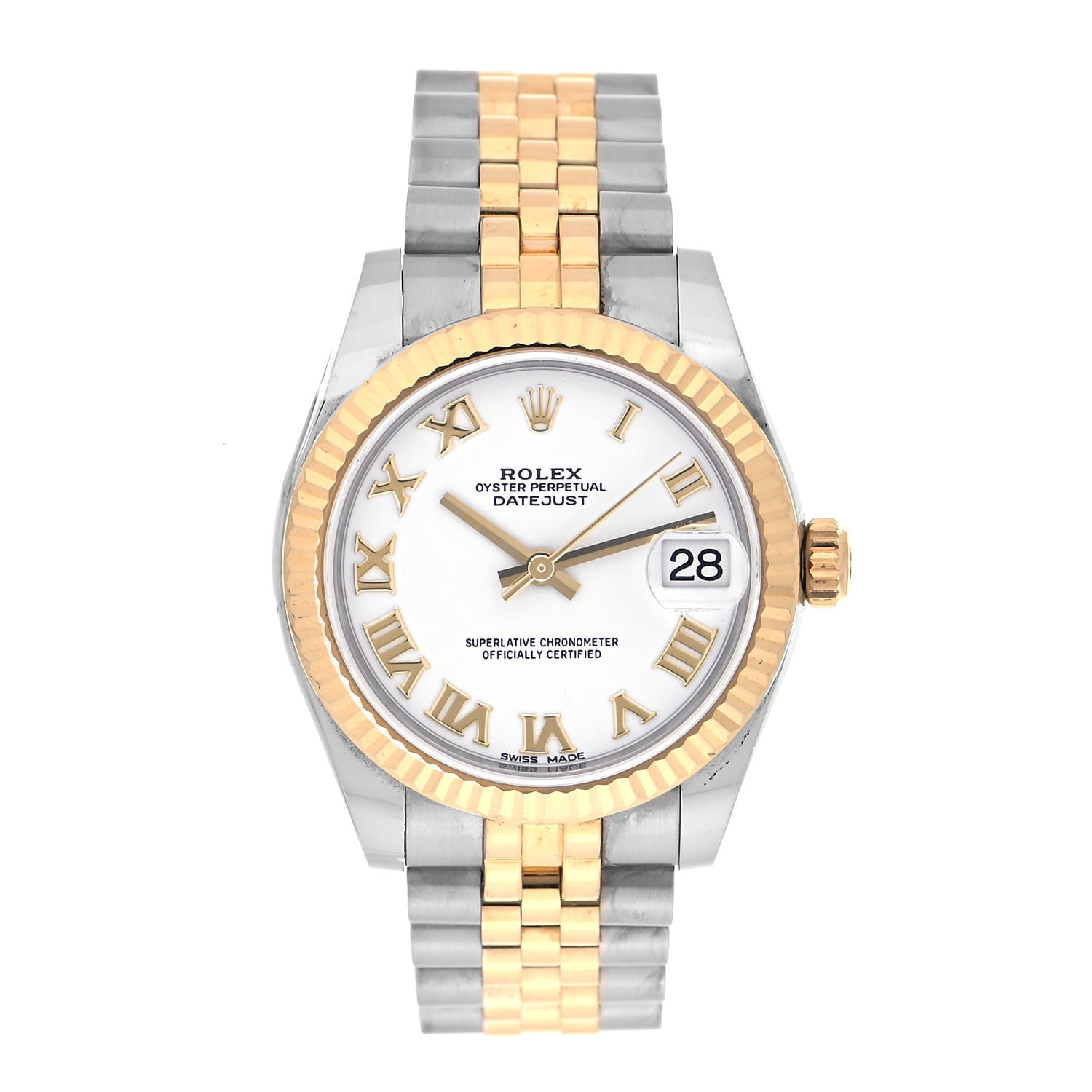 Rolex Stainless Steel 18K Yellow Gold 31mm Oyster Perpetual Datejust Watch White Roman 178273 1 of 5