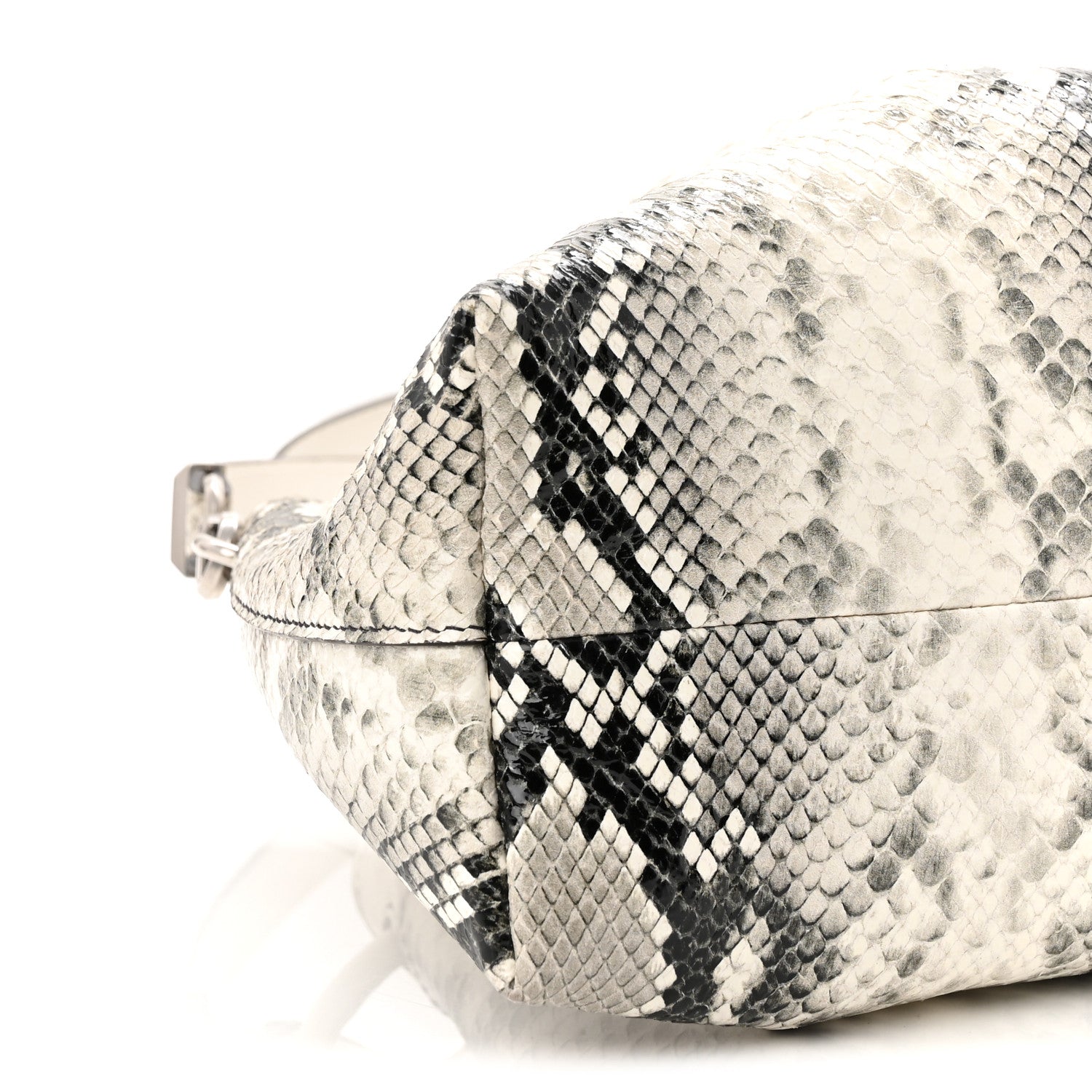 Jimmy Choo Calfskin Snakeskin Embossed Cinch M Bucket Bag Neutral 9 of 11
