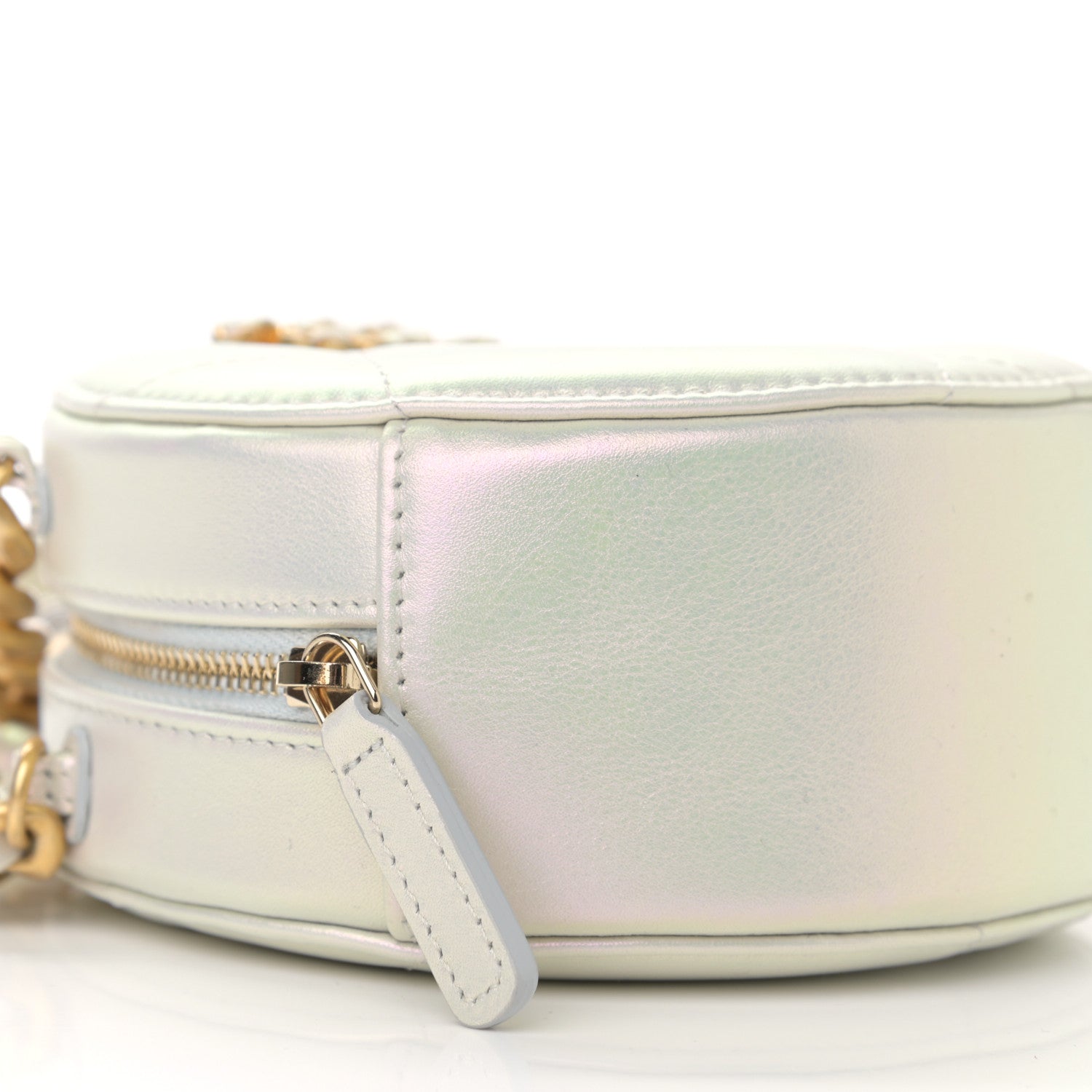 Chanel Iridescent Calfskin Quilted Chanel 19 Round Clutch With Chain White 9 of 12