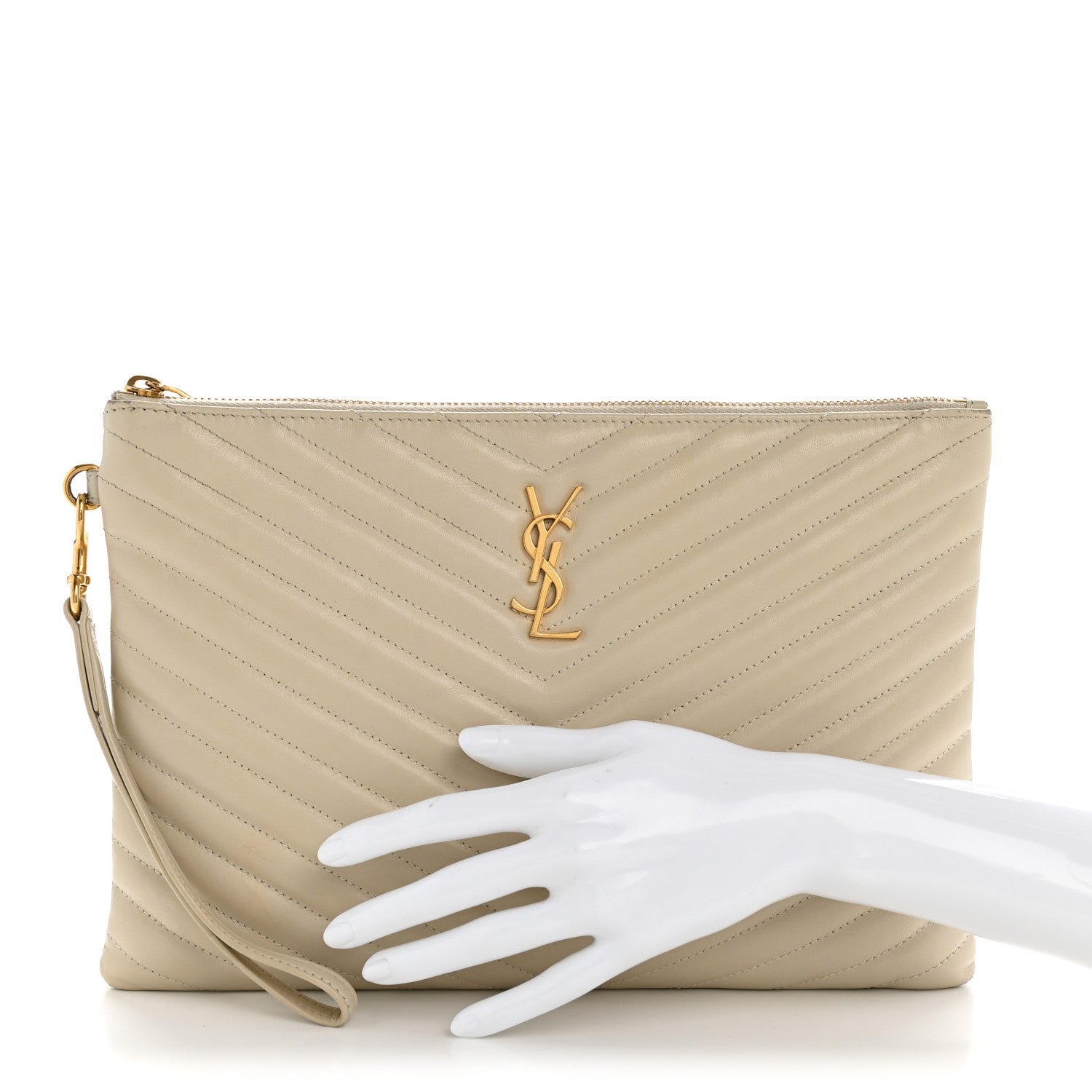 Saint Laurent Calfskin Matelasse Monogram Cassandre Tablet Pouch Crema Soft 2 of 10