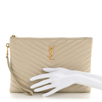 Saint Laurent Calfskin Matelasse Monogram Cassandre Tablet Pouch Crema Soft 2 of 10
