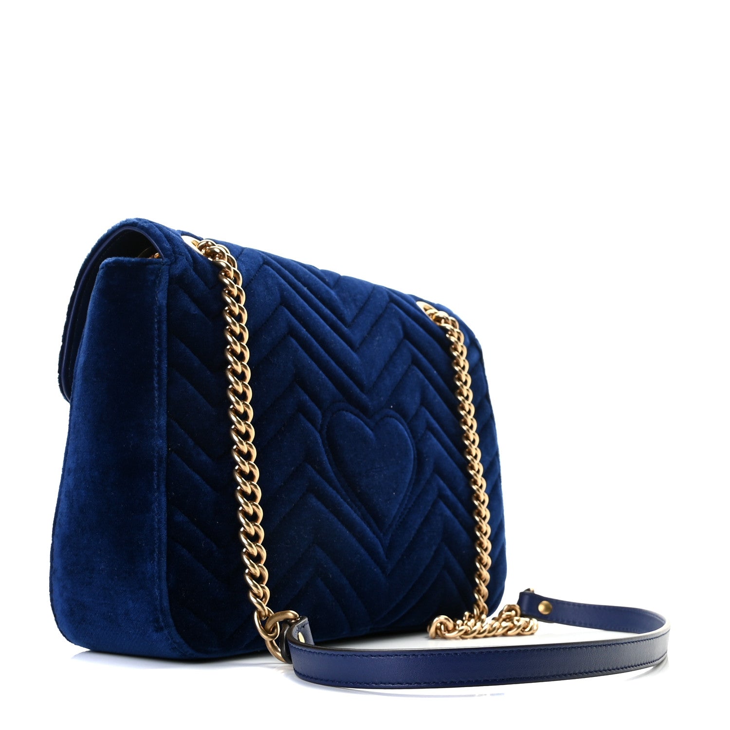 Gucci Velvet Matelasse Medium GG Marmont Shoulder Bag Cobalt Blue 3 of 9