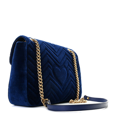 Gucci Velvet Matelasse Medium GG Marmont Shoulder Bag Cobalt Blue 3 of 9
