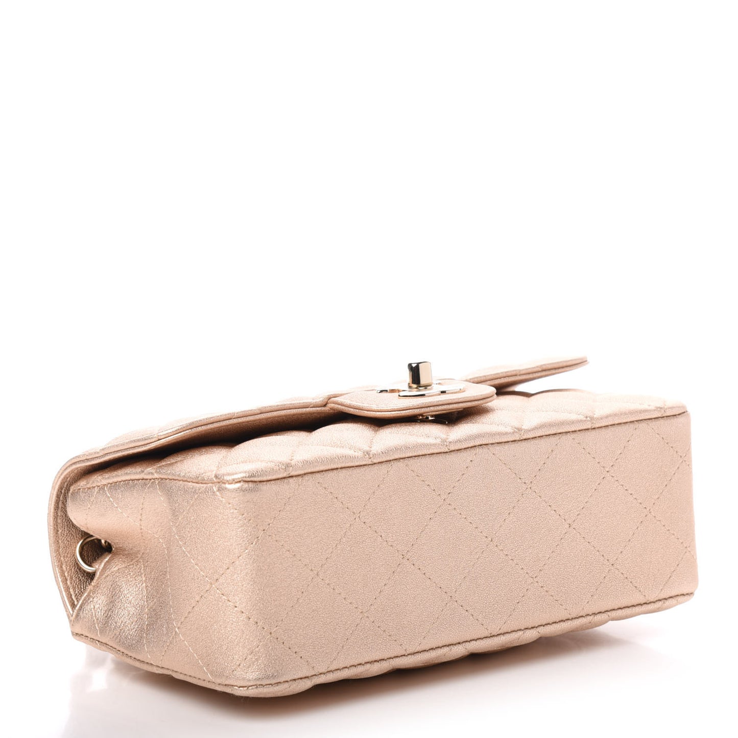 Metallic Lambskin Quilted Mini Rectangular Flap Gold