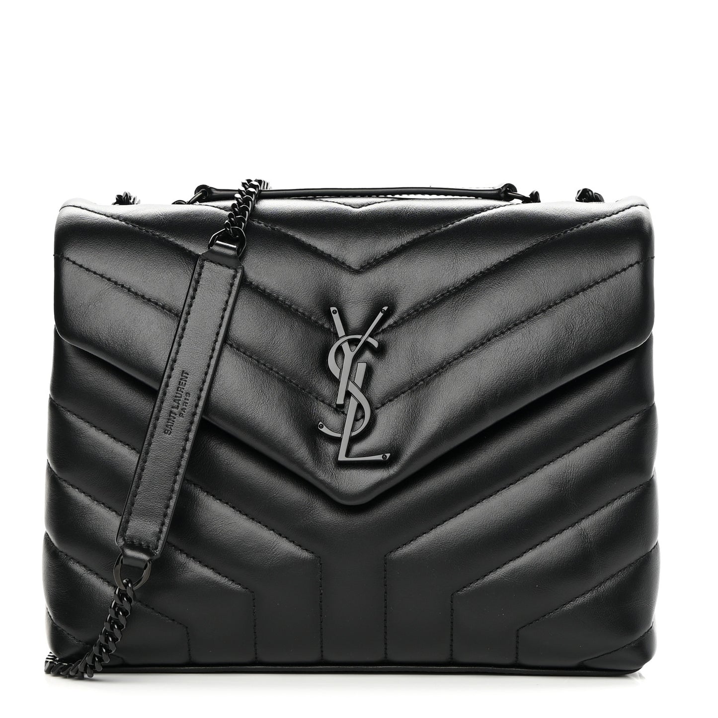 Calfskin Y Quilted Monogram Monochrome Small Loulou Chain Satchel Black