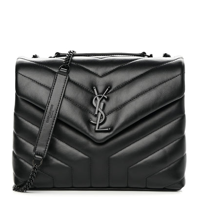 Saint Laurent Calfskin Y Quilted Monogram Monochrome Small Loulou Chain Satchel Black 1 of 10
