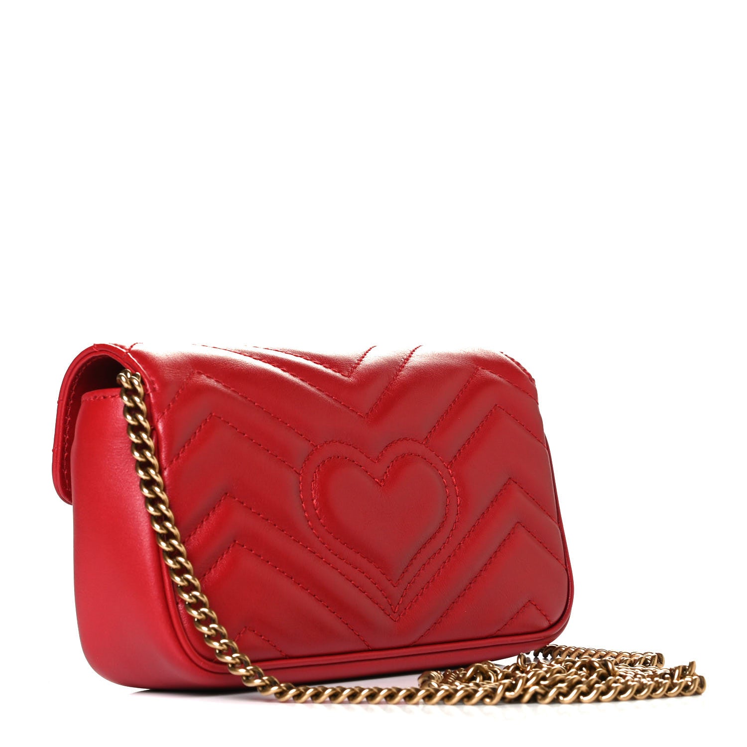 Gucci Calfskin Matelasse Super Mini GG Marmont Shoulder Bag Hibiscus Red 3 of 8
