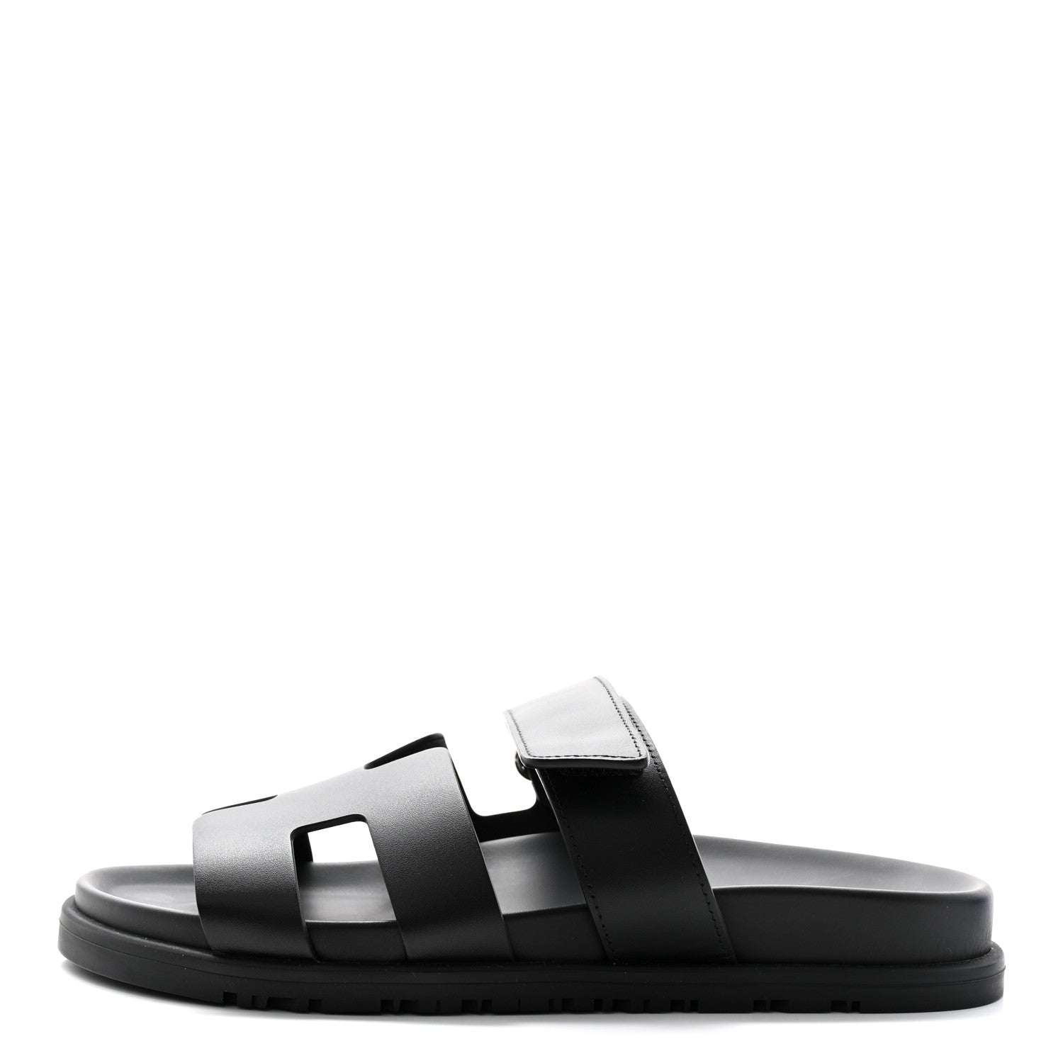 Hermes Calfskin Womens Chypre Sandals 37.5 Black 1 of 10