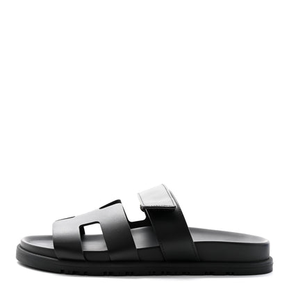 Hermes Calfskin Womens Chypre Sandals 37.5 Black 1 of 10