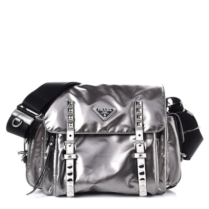 Prada Metallic Nylon Studded Messenger Bag Ferro Black 1 of 7