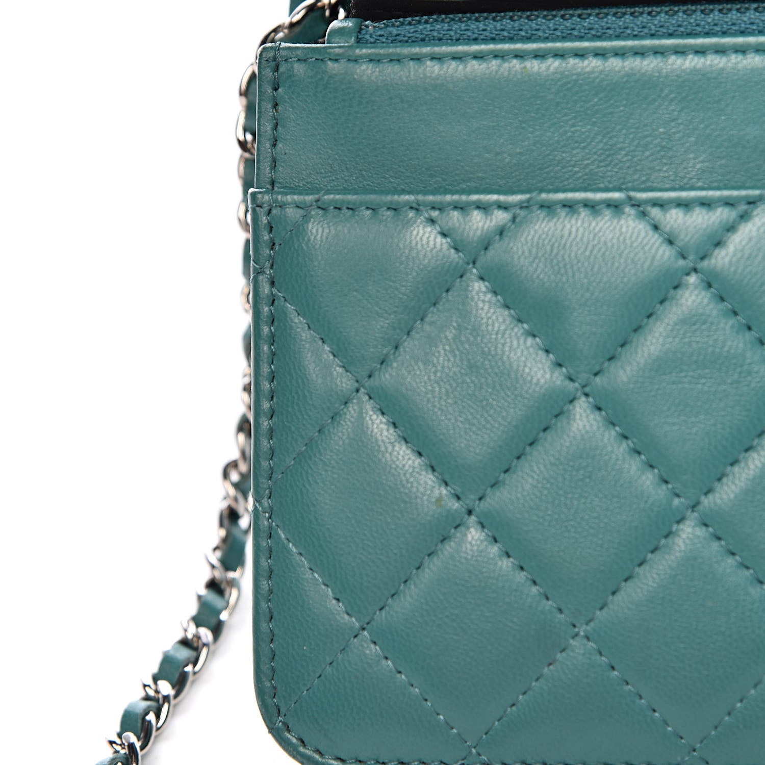 Chanel Lambskin Quilted Boy Wallet On Chain WOC Turquoise 9 of 13