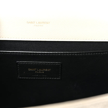 Saint Laurent Grain De Poudre Textured Mixed Matelasse Medium Triquilt Monogram Satchel Crema Soft 6 of 9