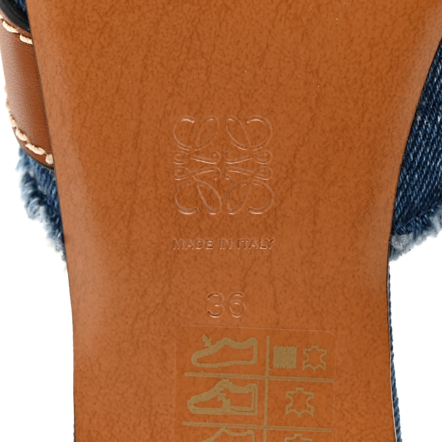 Washed Denim Calfskin Gate Mule Sandals 36 Blue Tan