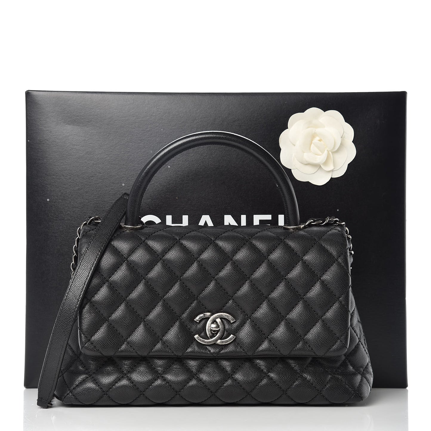 Caviar Quilted Small Coco Handle Flap Black