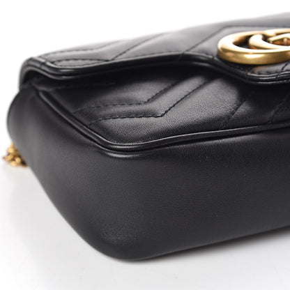 Gucci Calfskin Matelasse Super Mini GG Marmont Shoulder Bag Black 8 of 13