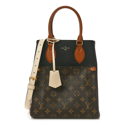 Louis Vuitton Calfskin Monogram Fold Tote MM Black Wine Cream 1 of 9