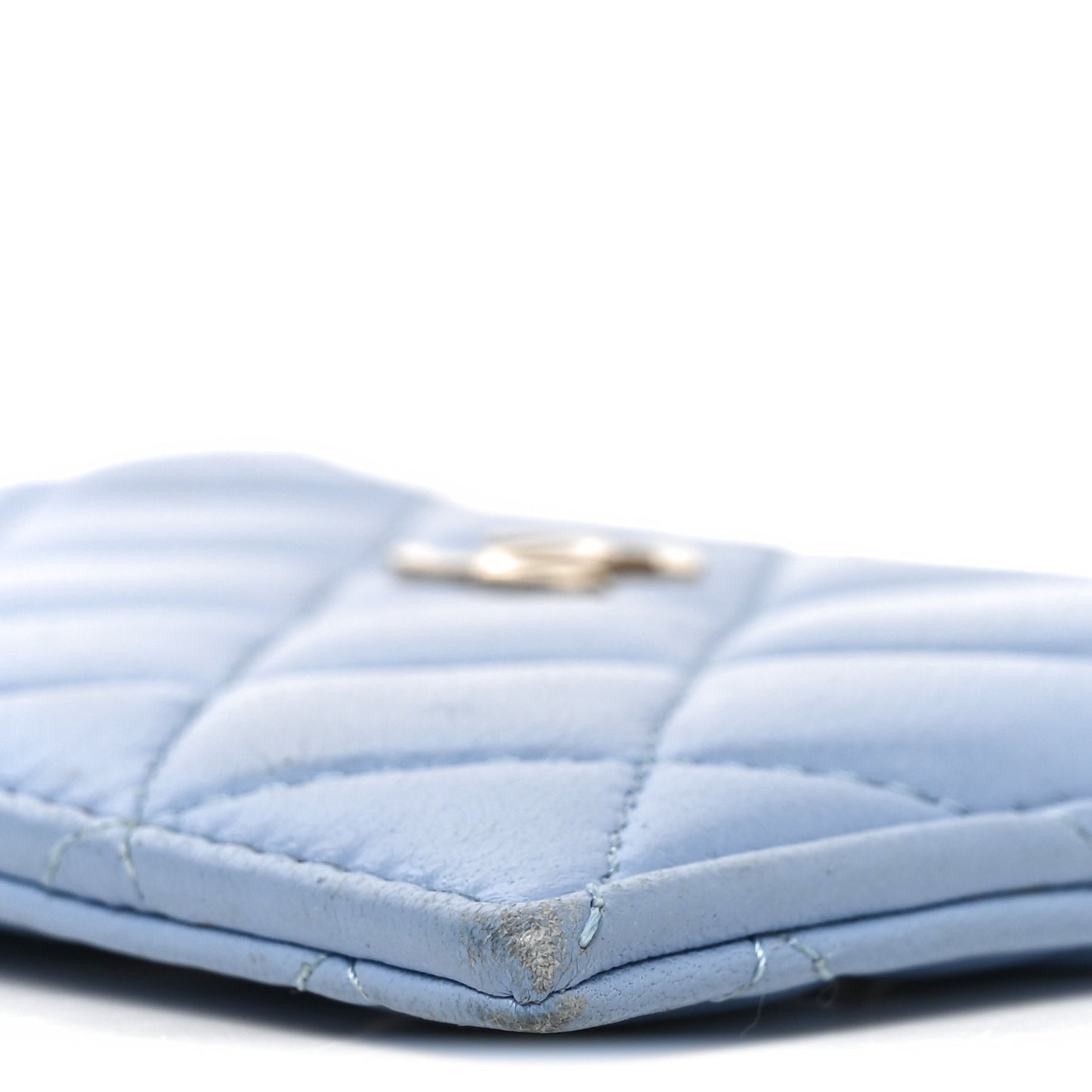 Lambskin Quilted CC Zip Card Holder Light Blue