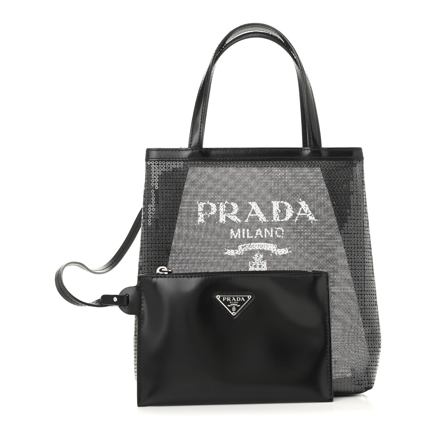 Prada Sequin Rete Paillettes Small Tote Bag Black 3 of 15