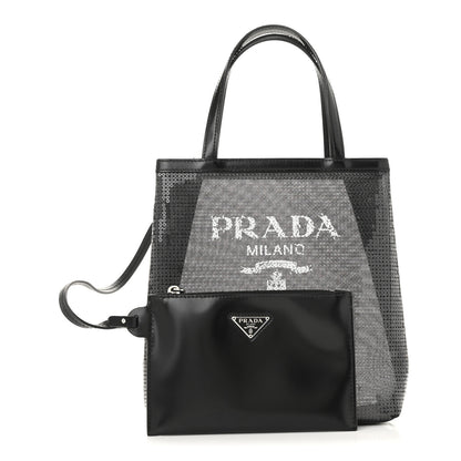 Prada Sequin Rete Paillettes Small Tote Bag Black 3 of 15