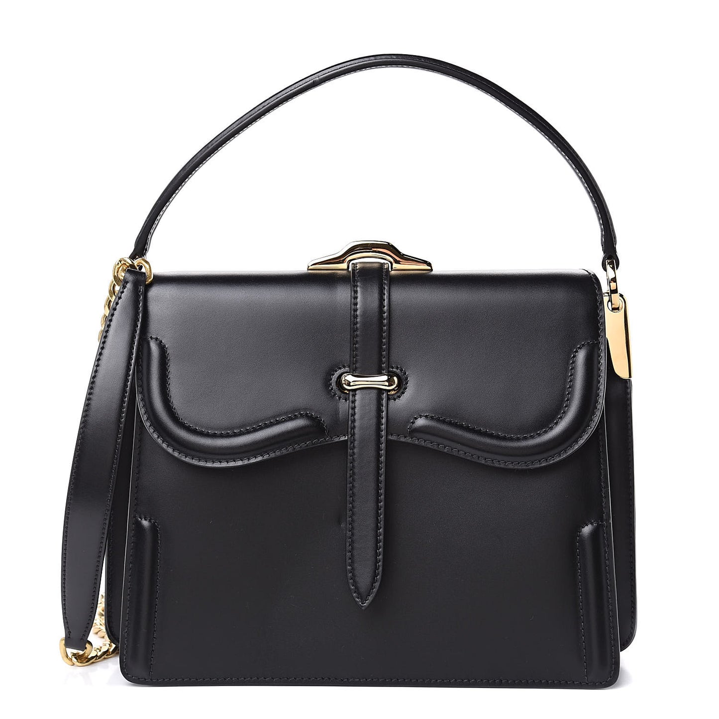 City Calfskin Belle Top Handle Bag Black
