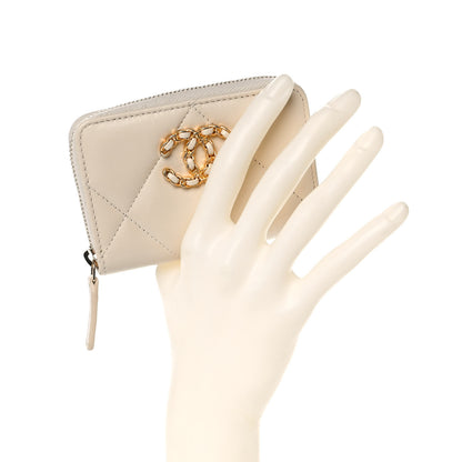 Chanel Goatskin Quilted Chanel 19 Zip Around Coin Purse Wallet Beige 2 of 11