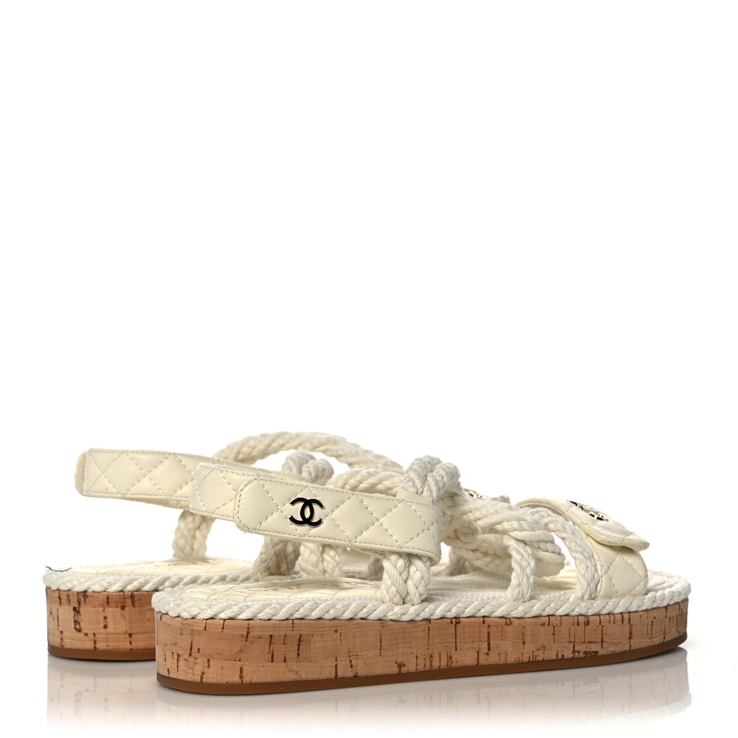 Chanel Cord Lambskin Quilted Logo Sandals 37 Ivory 4 of 8
