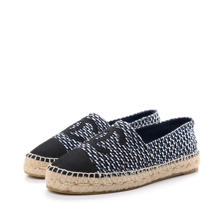 Chanel Tweed Grosgrain CC Espadrilles 38 Black Navy White 3 of 11