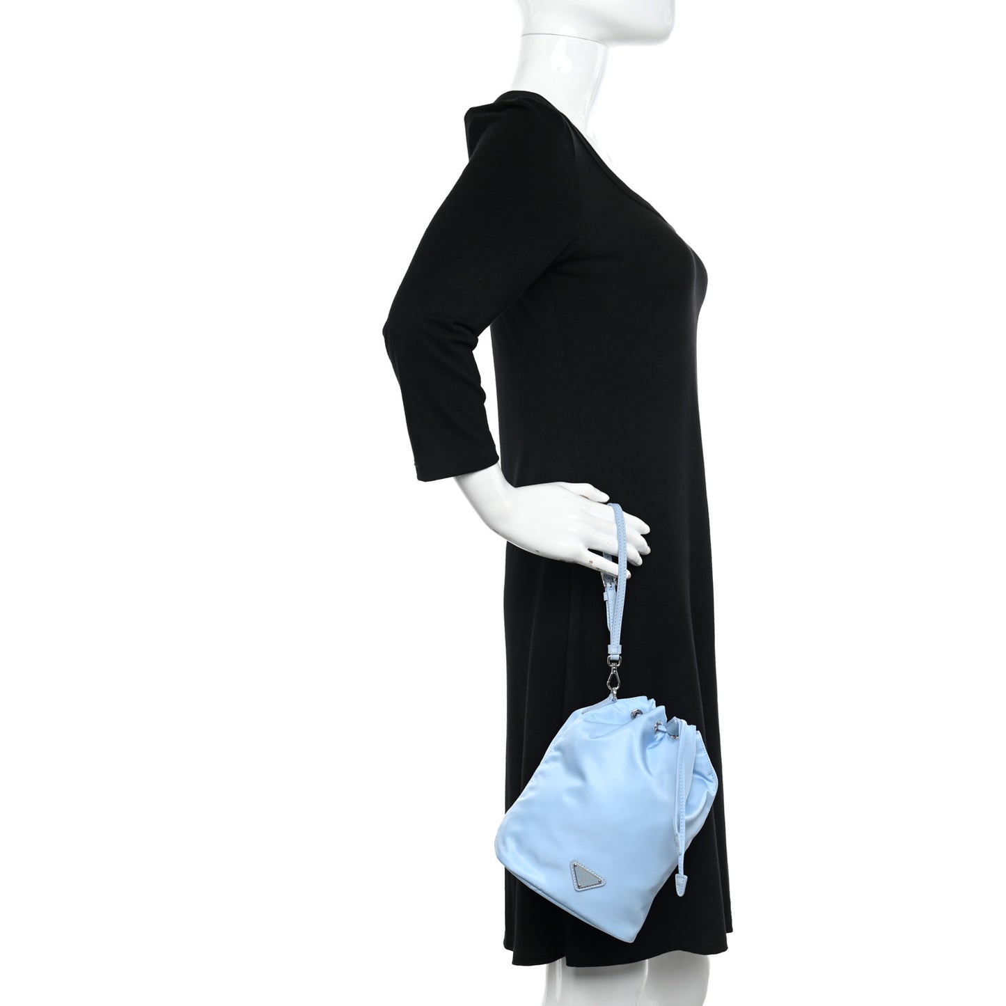 Re-Nylon Saffiano Vela Bucket Wristlet Celeste