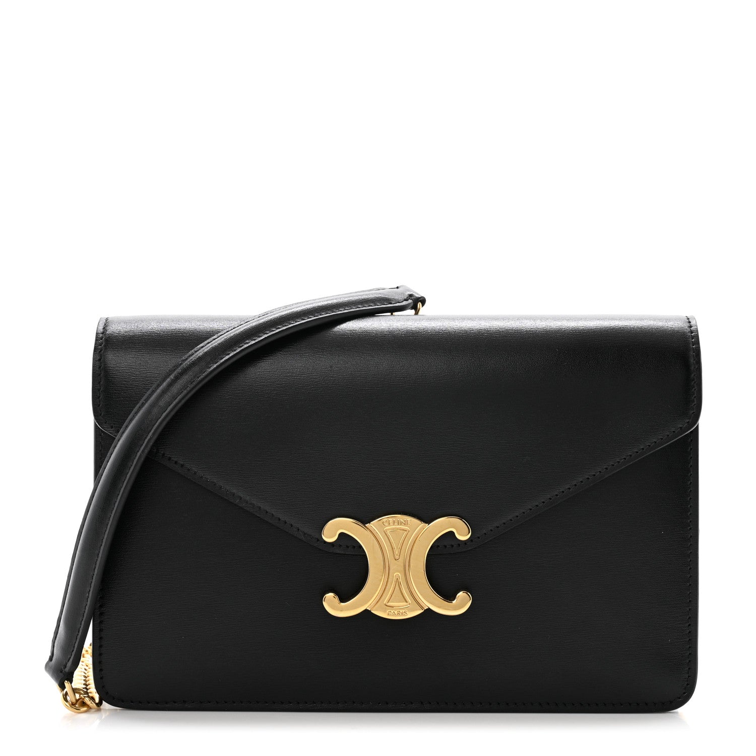 Celine Shiny Calfskin Triomphe Margo Wallet on Chain Black 1 of 11