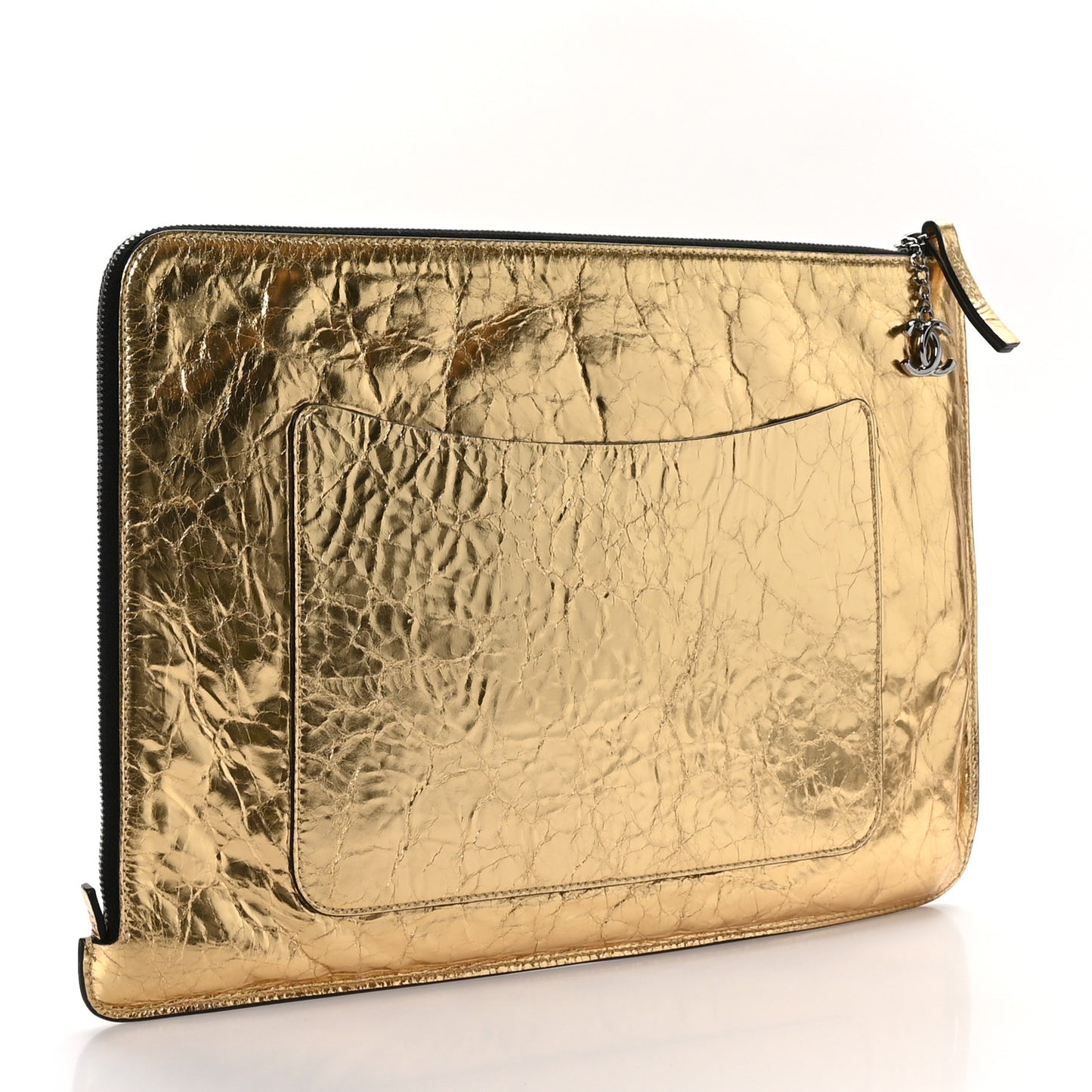 Metallic Lambskin Large Feministe Maize Feminine Pouch Clutch Gold