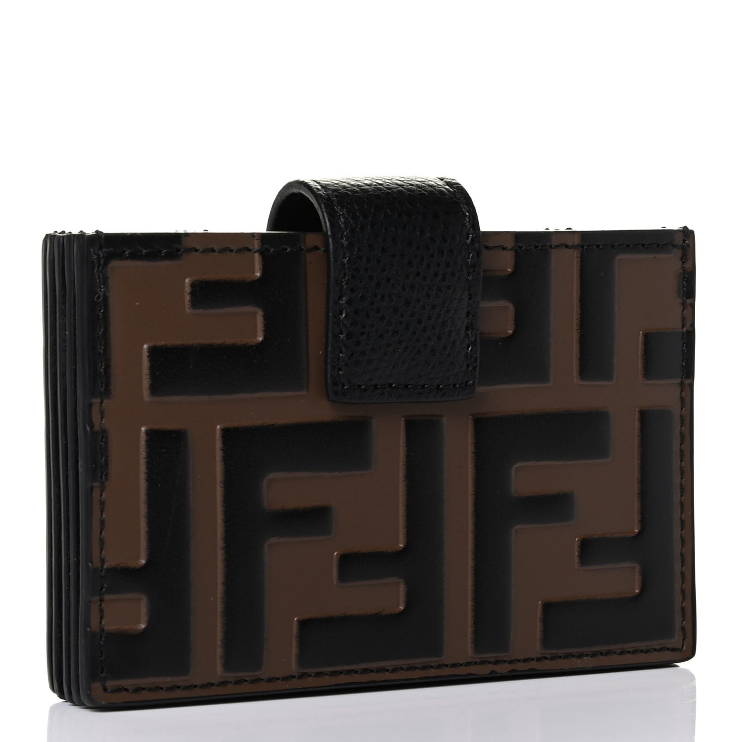 Fendi Vitello Cruise F is Fendi Bi-Color FF 1974 Embossed Gusseted Card Holder Maya Black 2 of 4