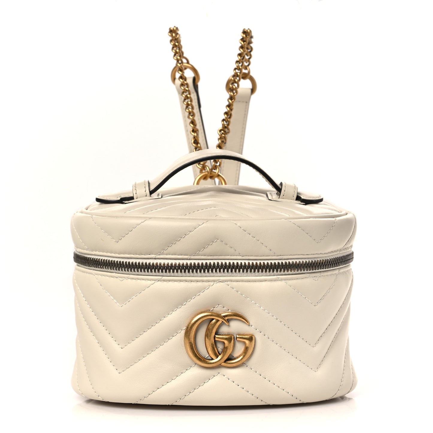 Calfskin Matelasse Mini GG Marmont Round Backpack White