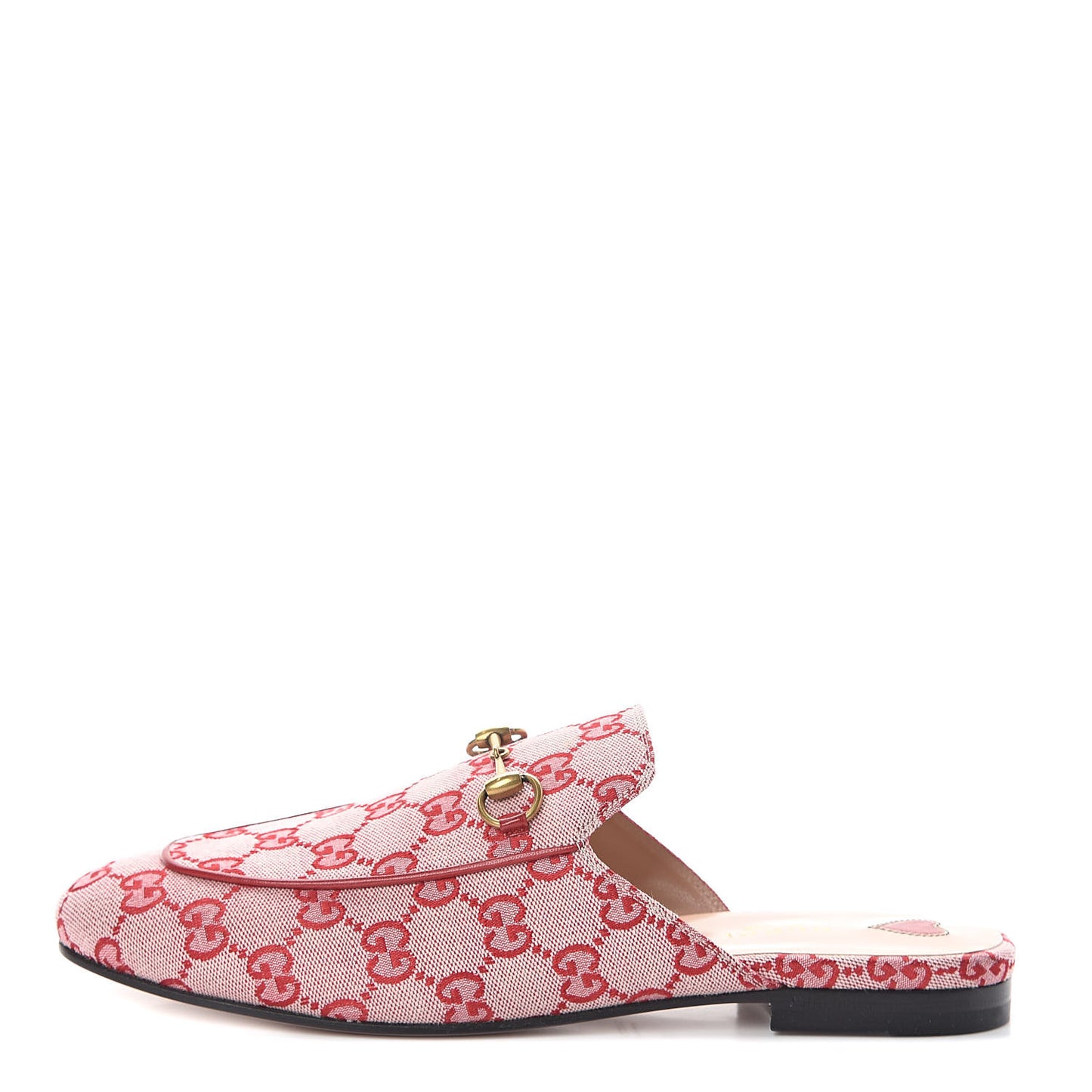 Canvas GG Monogram Horsebit Womens Princetown Slippers 40 Gardenia Hibiscus Red