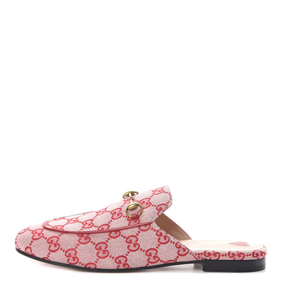 Gucci Canvas GG Monogram Horsebit Womens Princetown Slippers 40 Gardenia Hibiscus Red 1 of 7