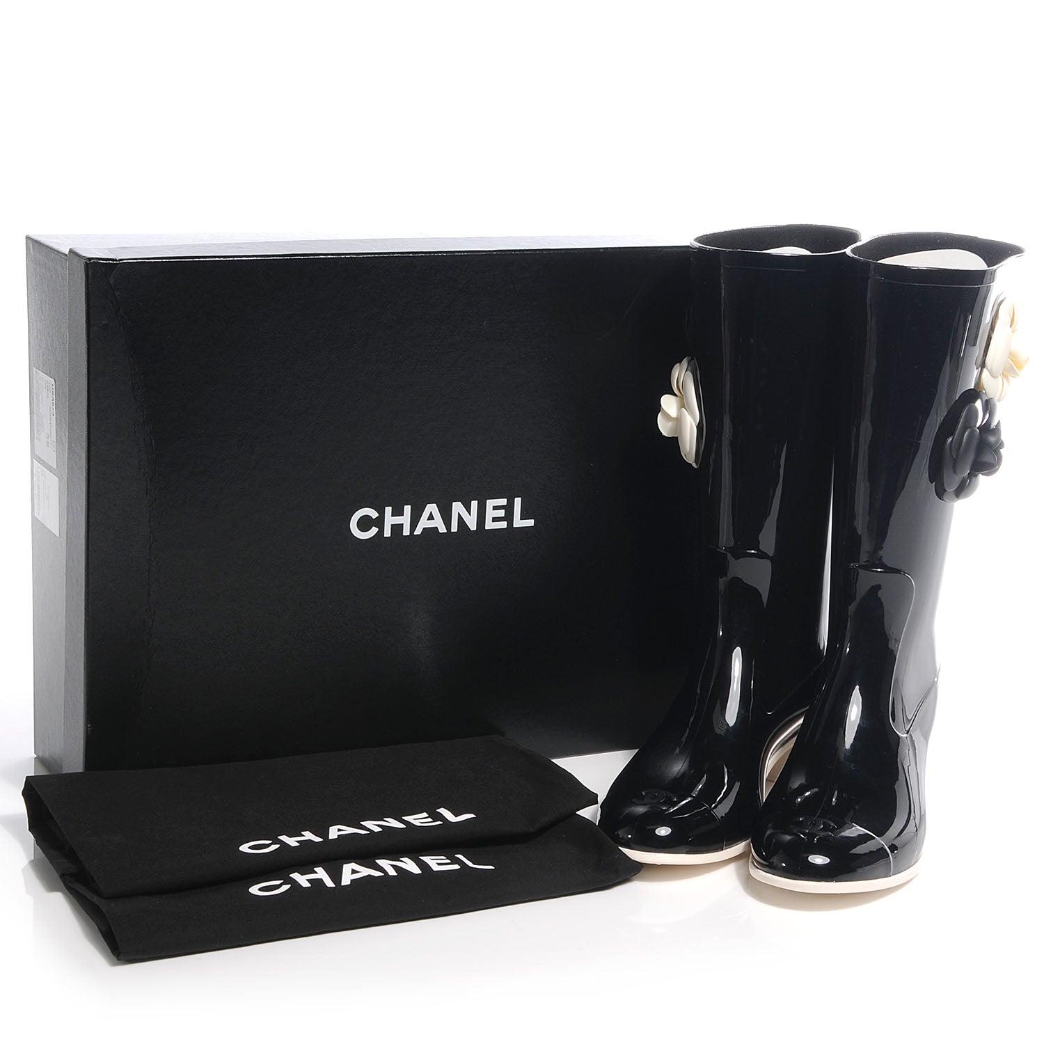 Chanel Rubber Camellia Rain Boots 39 Black 7 of 7